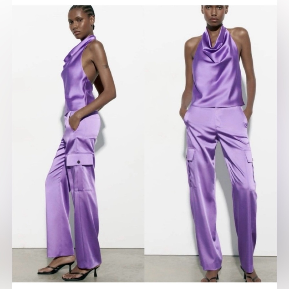 Zara Satin Effect Cargo Pants new